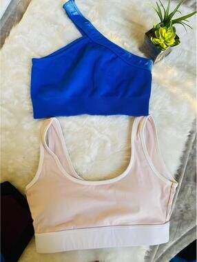 Women’s Sports Bra Set One-Shoulder Blue Classic Pink Size L